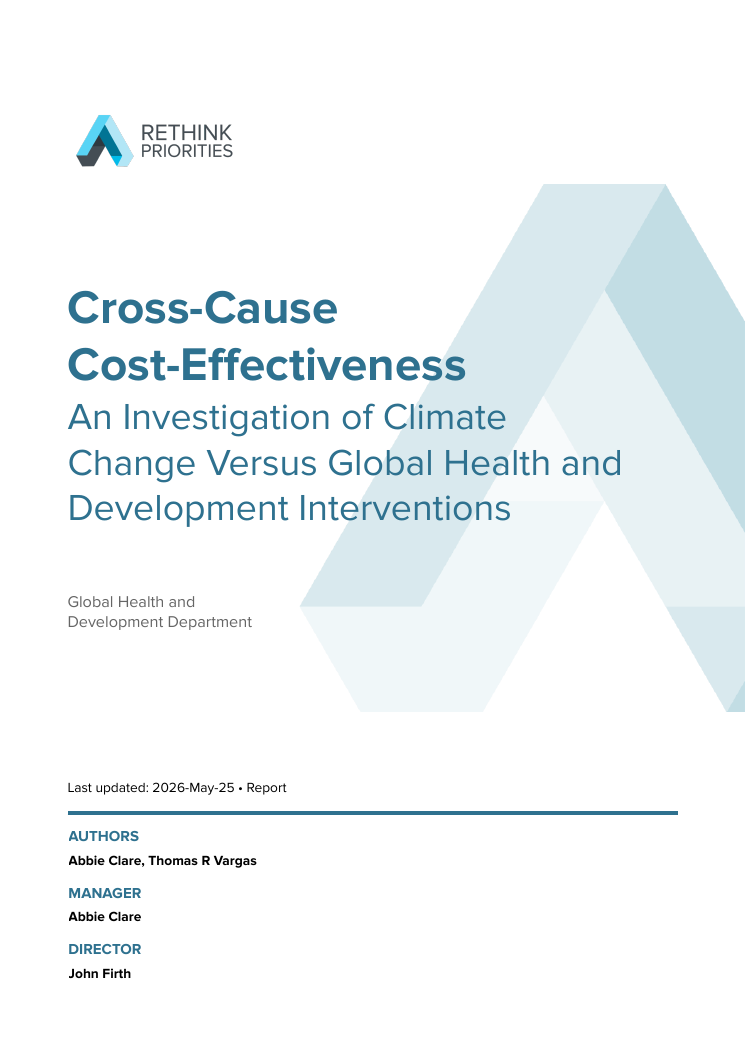 Cover of Cross-Cause Cost-Effectiveness: Climate vs Global Health and Development